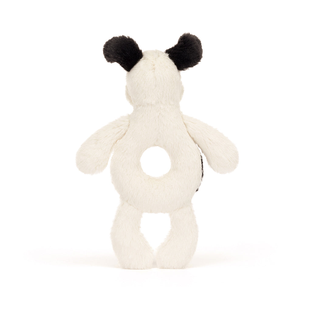 Baby Jellycat ringrangle, Hund, sort/krem - 15 cm