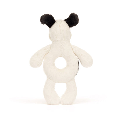 Baby Jellycat ringrangle, Hund, sort/krem - 15 cm