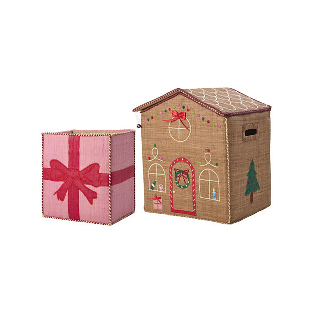 Rice julekurver i raffia, Gingerbread og gaveeske - sett med 2 stk.