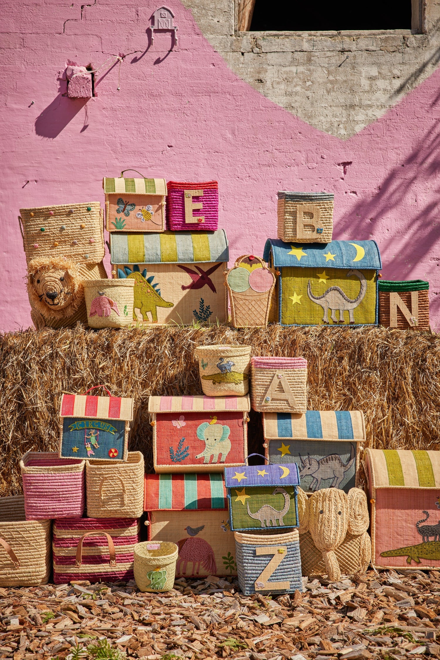 RICE Kurvehus til oppbevaring, Jungeltema - Blå