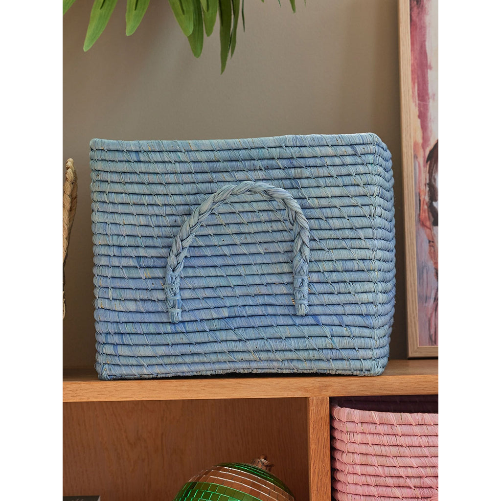 Rice kurv med lærhåndtak, Blå