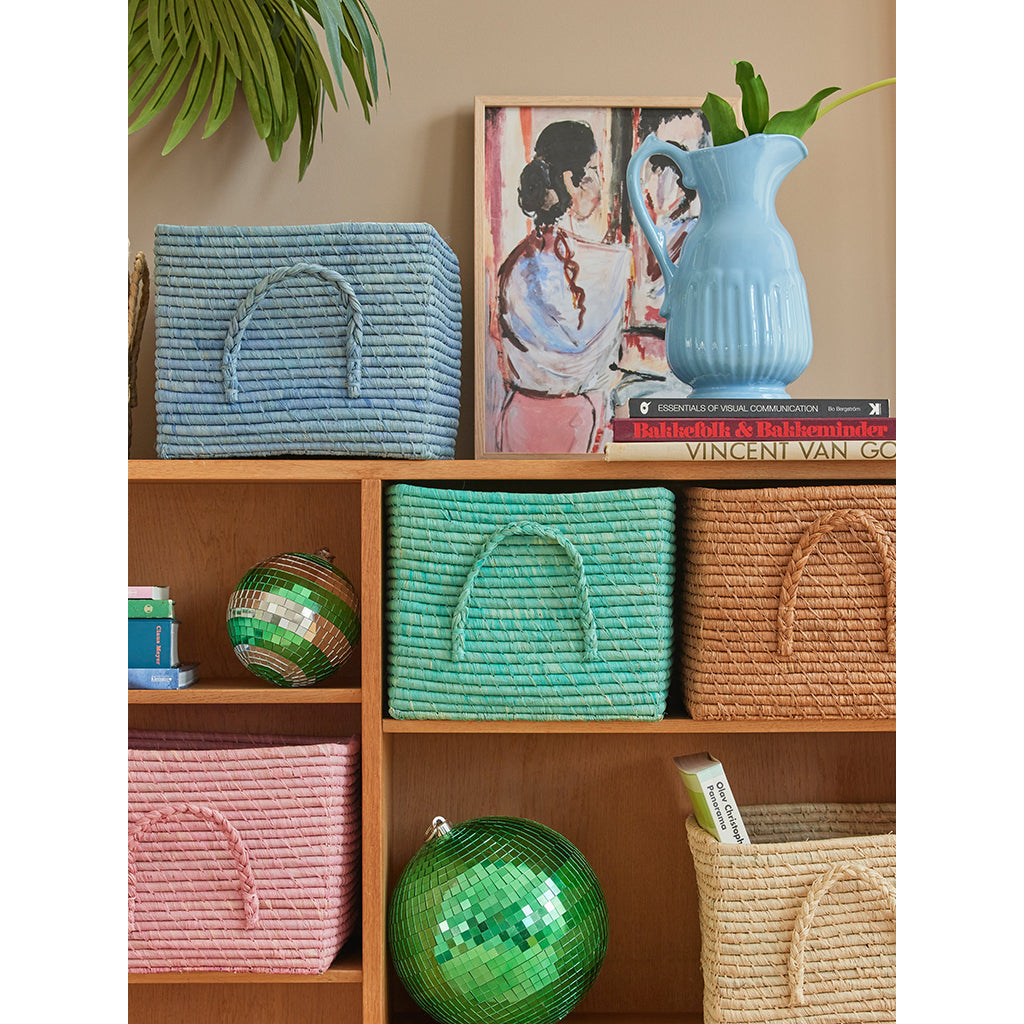 Rice kurv med lærhåndtak, Blå