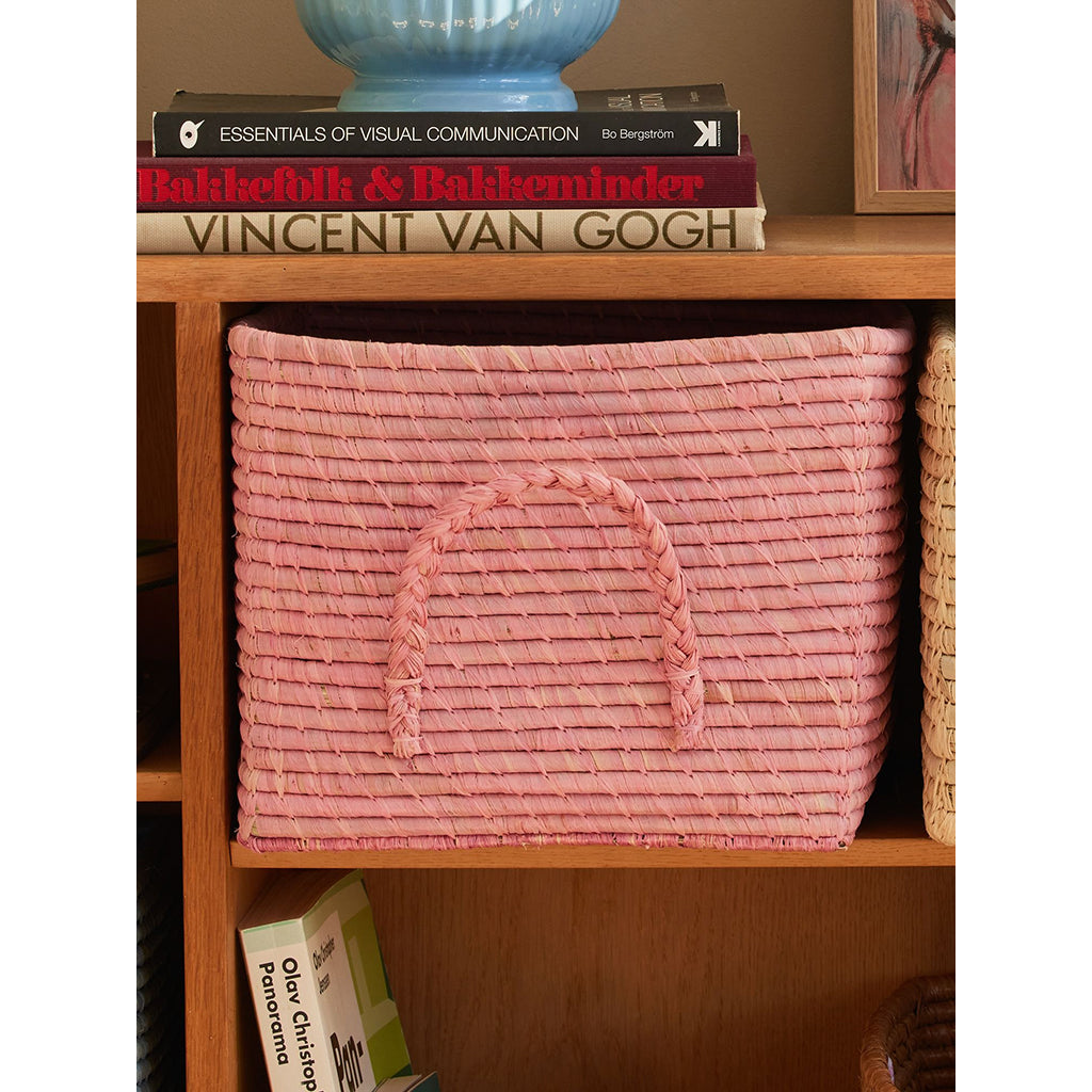 Rice kurv med lærhåndtak, Soft pink