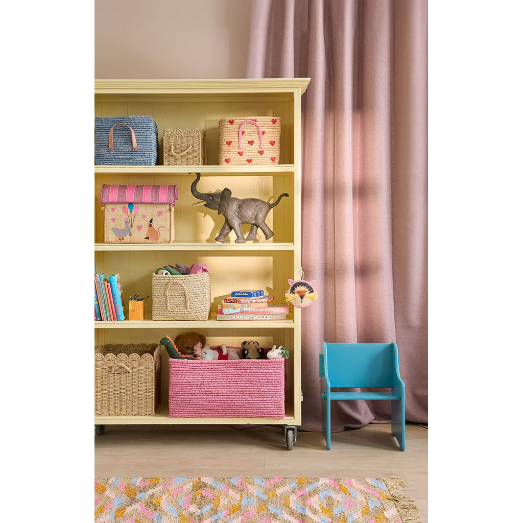 Rice kurv med håndtak, Ekstra stor, rektangulær oppbevaringskurv i raffia - Grønn