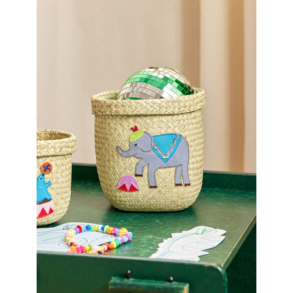 Rice kurv, stor rund oppbevaringskurv av raffia, natur - Circus