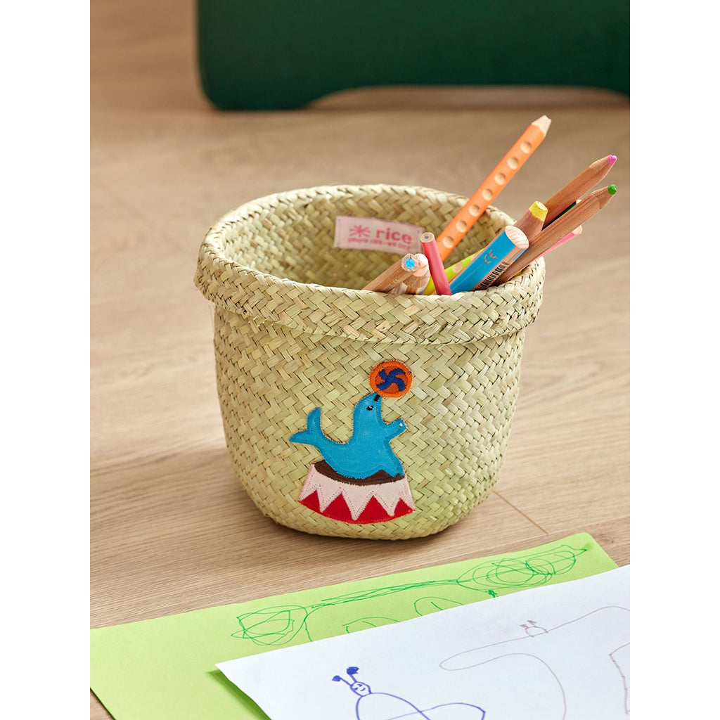 Rice kurv, liten rund raffia oppbevaringskurv, natur - Circus