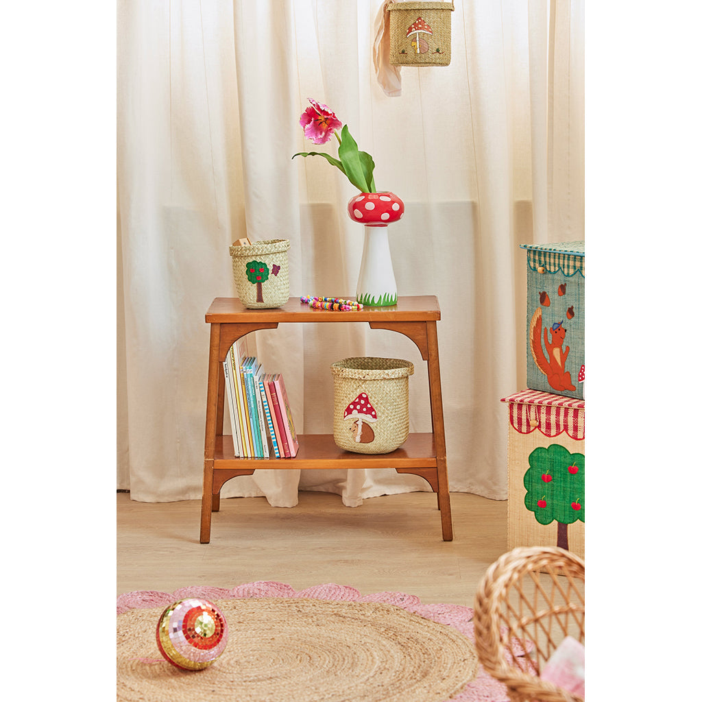 Rice kurv, liten rund raffia oppbevaringskurv, natur - happy forest