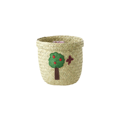 Rice kurv, liten rund raffia oppbevaringskurv, natur - happy forest