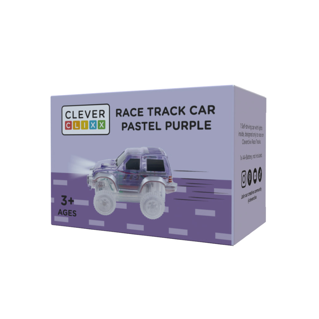 Cleverclixx Magnetisk Byggesett, Racerbilbane - Pastell Lilla