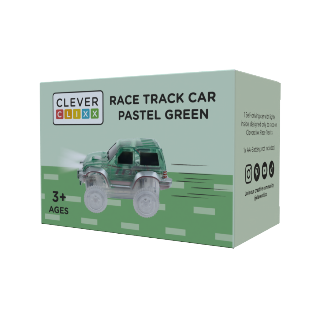 Cleverclixx Magnetisk byggeleg, Race track car – Pastellgrønn