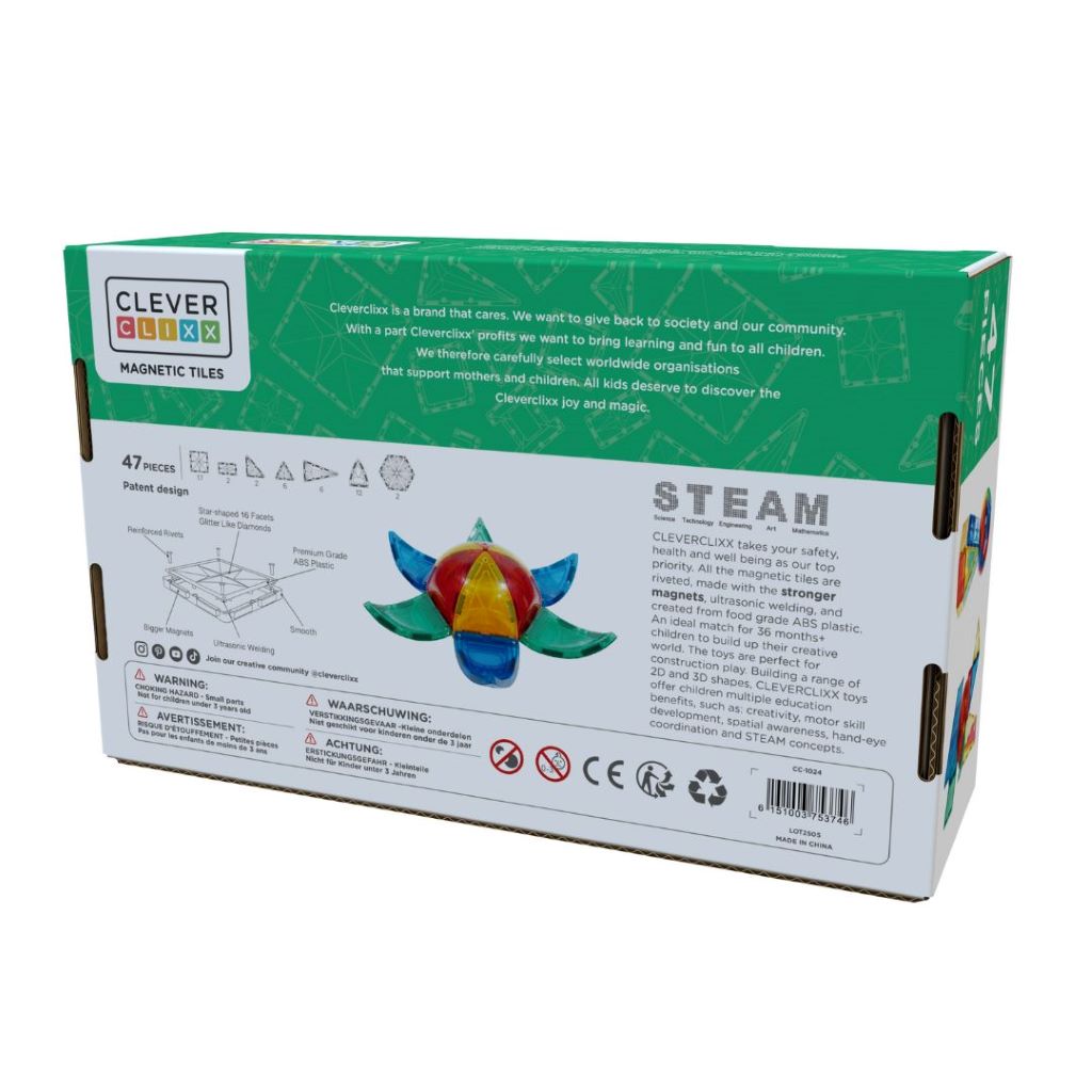 Cleverclixx Magnetisk byggesett, Curved Dome Pack Intense, 47 deler
