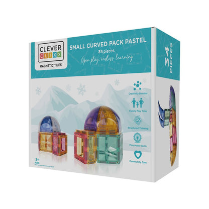 Cleverclixx Magnetisk byggesett, Small Curved pack Pastel, 34 deler