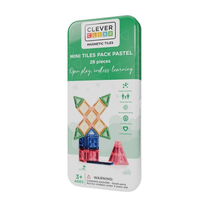 Cleverclixx Magnetisk rejsesæt, byggeleg, Mini Tiles Pack Pastel - 28 pcs