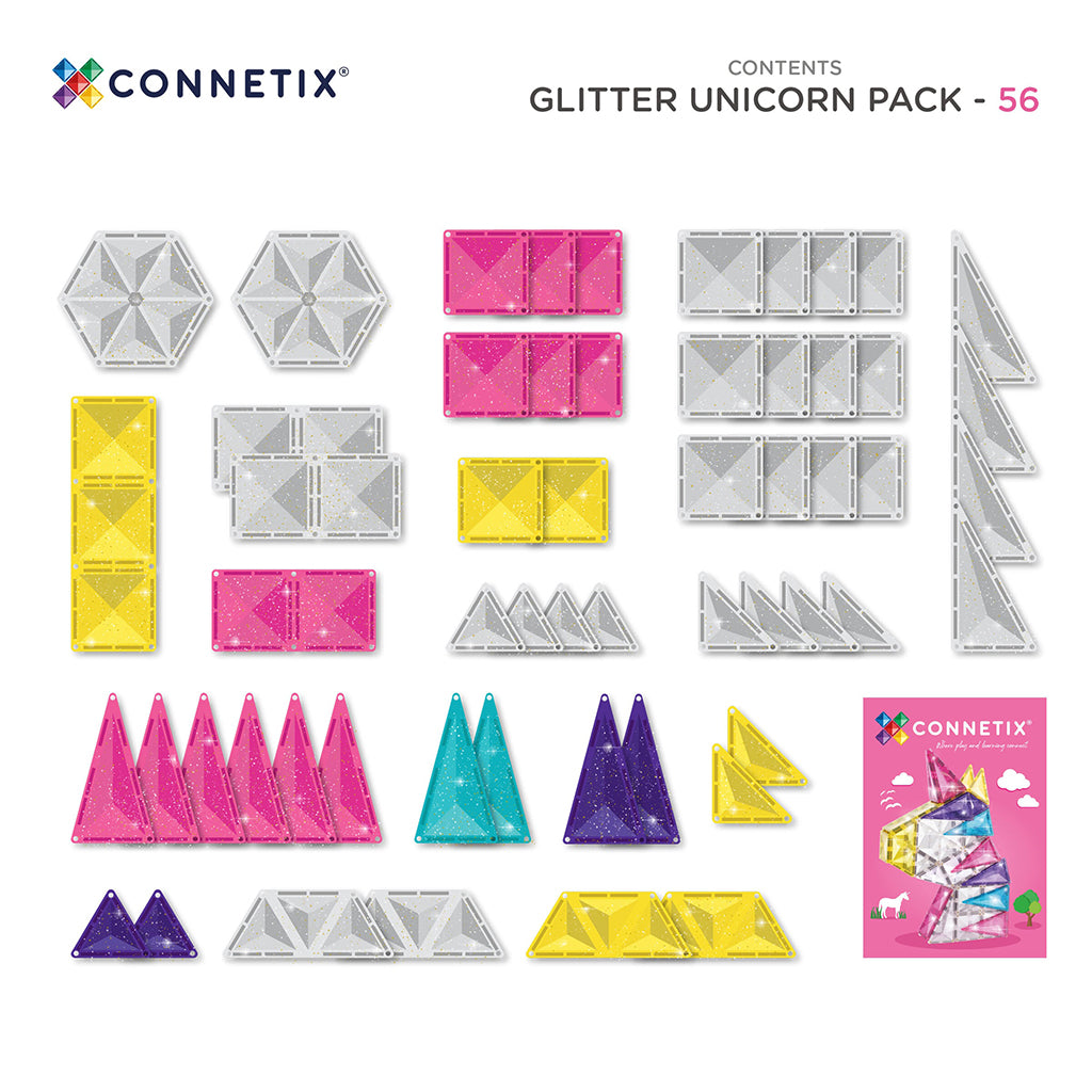Connetix magnetisk byggesett, Enhjørning glitter - 56 deler