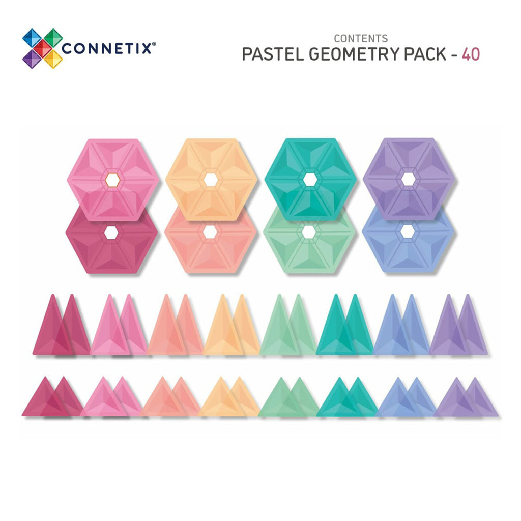 Connetix magnetisk byggesett, Geometry Pack, 40 deler - Pastell