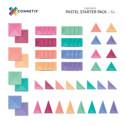 Connetix magnetisk byggesett, Starter pack, 60 deler - Pastell