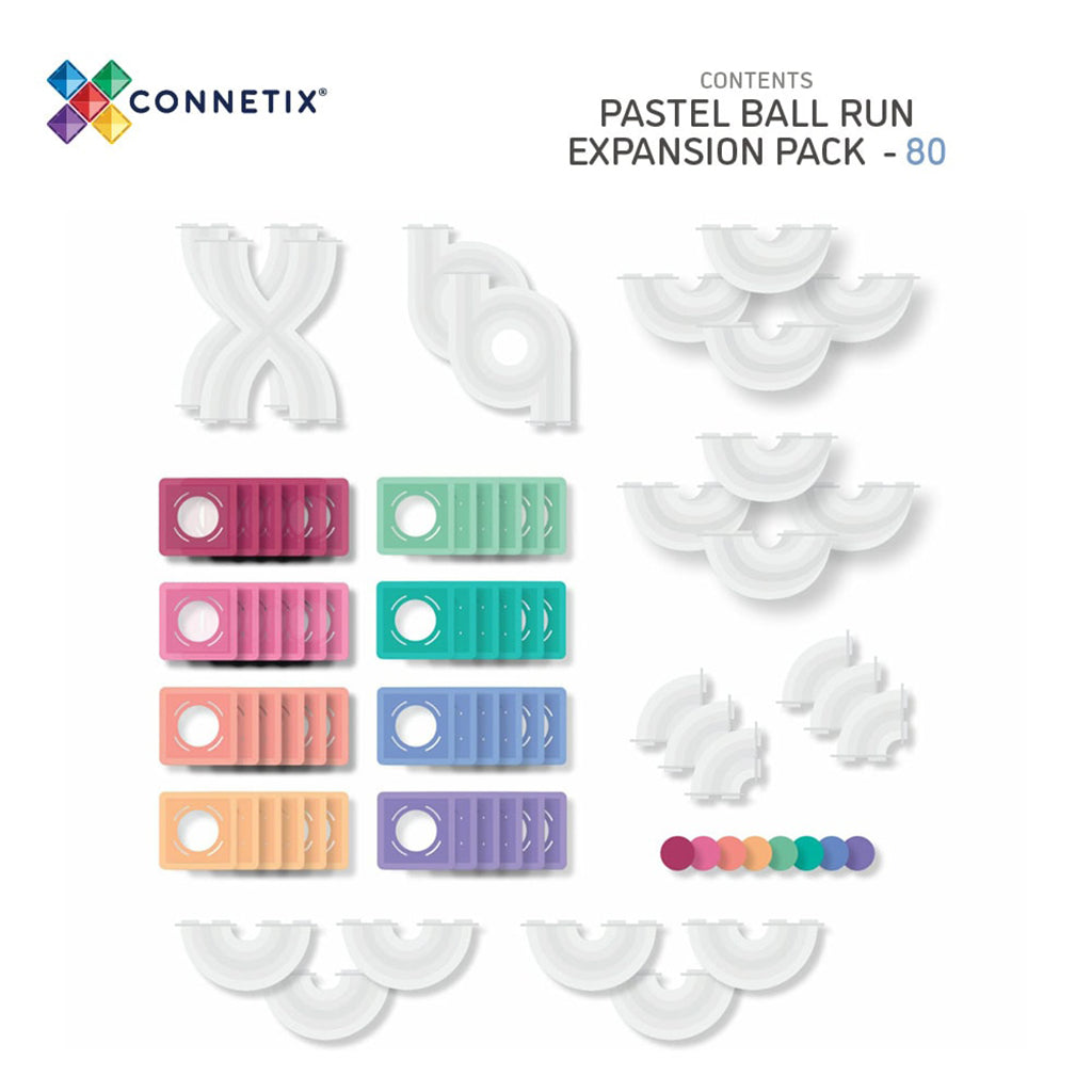 Connetix magnetisk byggesett, Ball Run Expansion Pack, 80 deler - Pastell