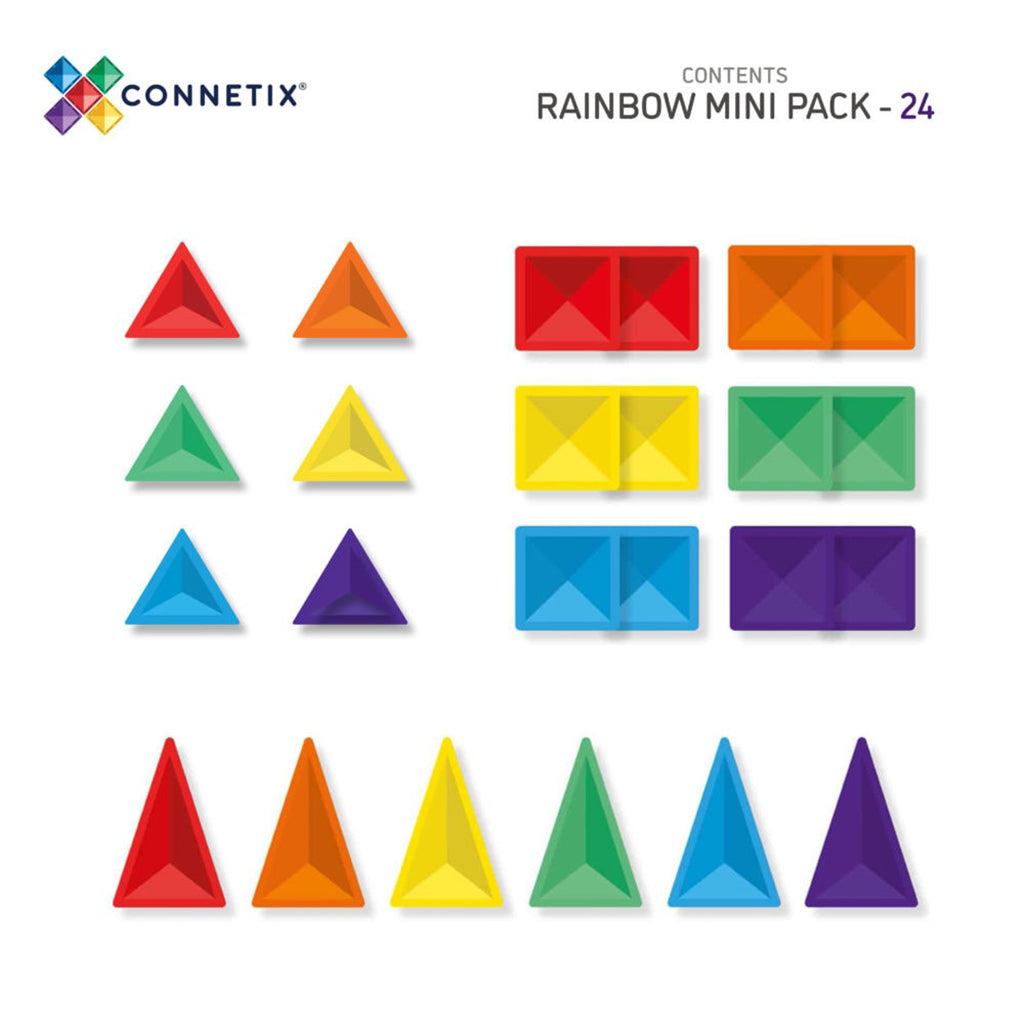 Connetix magnetisk byggesett, Mini Pack, 24 deler - Rainbow