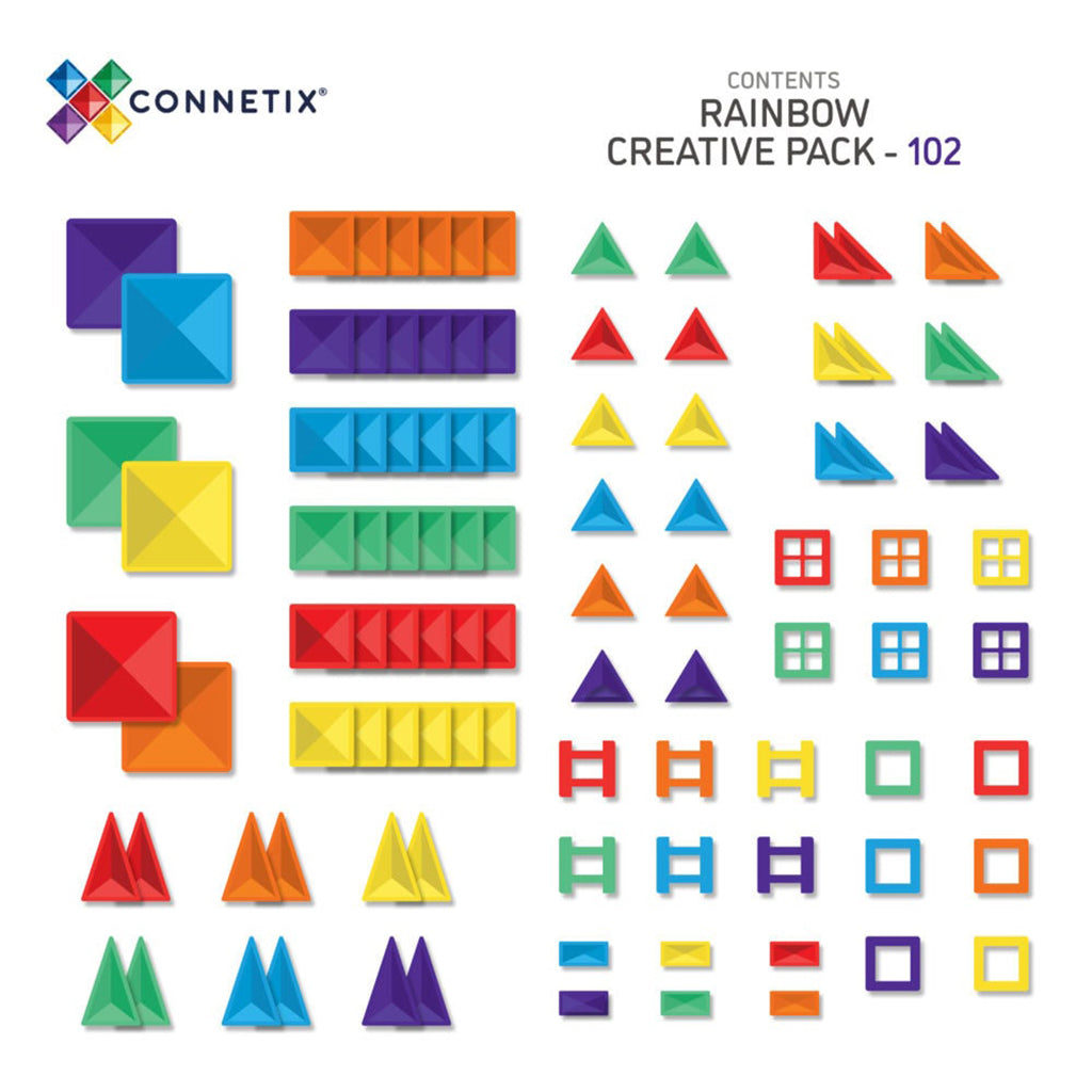 Connetix magnetisk byggesett, Creative Pack, 102 deler - Rainbow