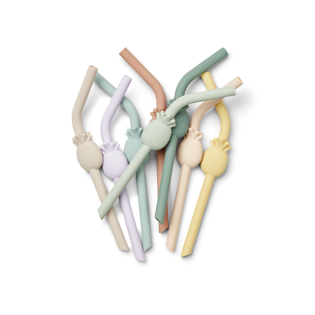 Liewood Carlson sugerør i silikon, 8-pakning - Pale Tuscany multi mix