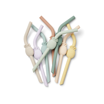 Liewood Carlson sugerør i silikon, 8-pakning - Pale Tuscany multi mix