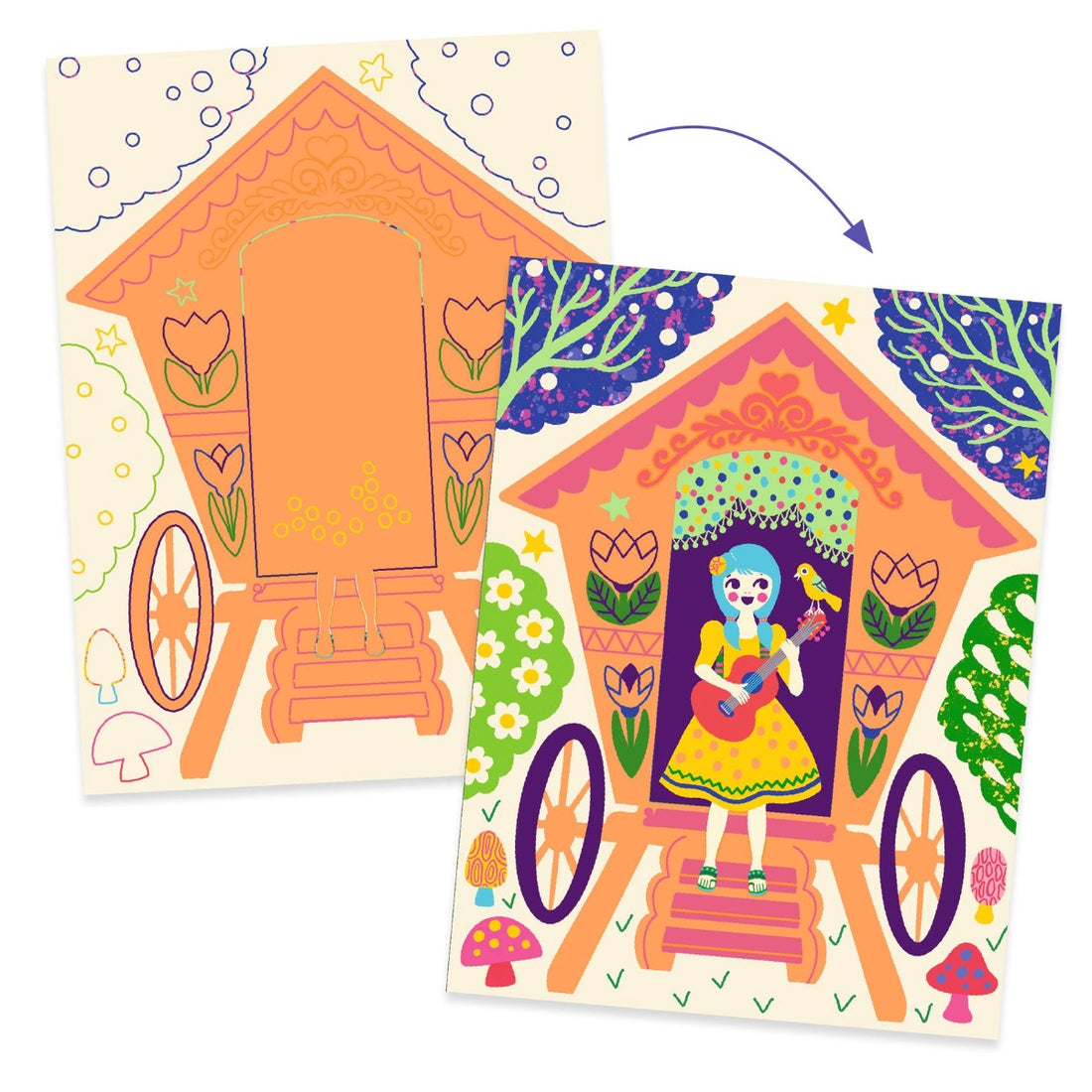 Djeco Kreativ Scratch, Skøre huse