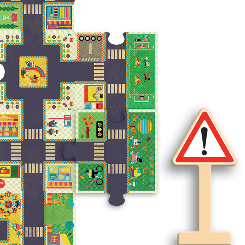 Djeco gulvpuslespill med kjørefelt til biler