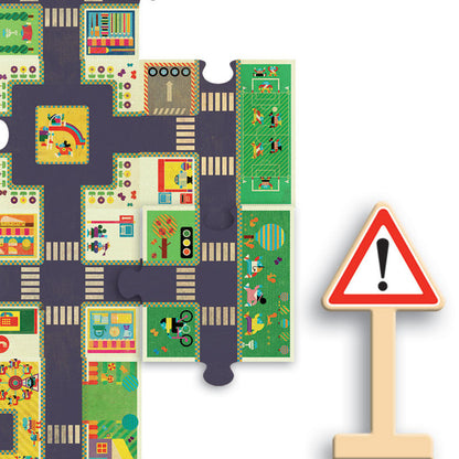 Djeco gulvpuslespill med kjørefelt til biler