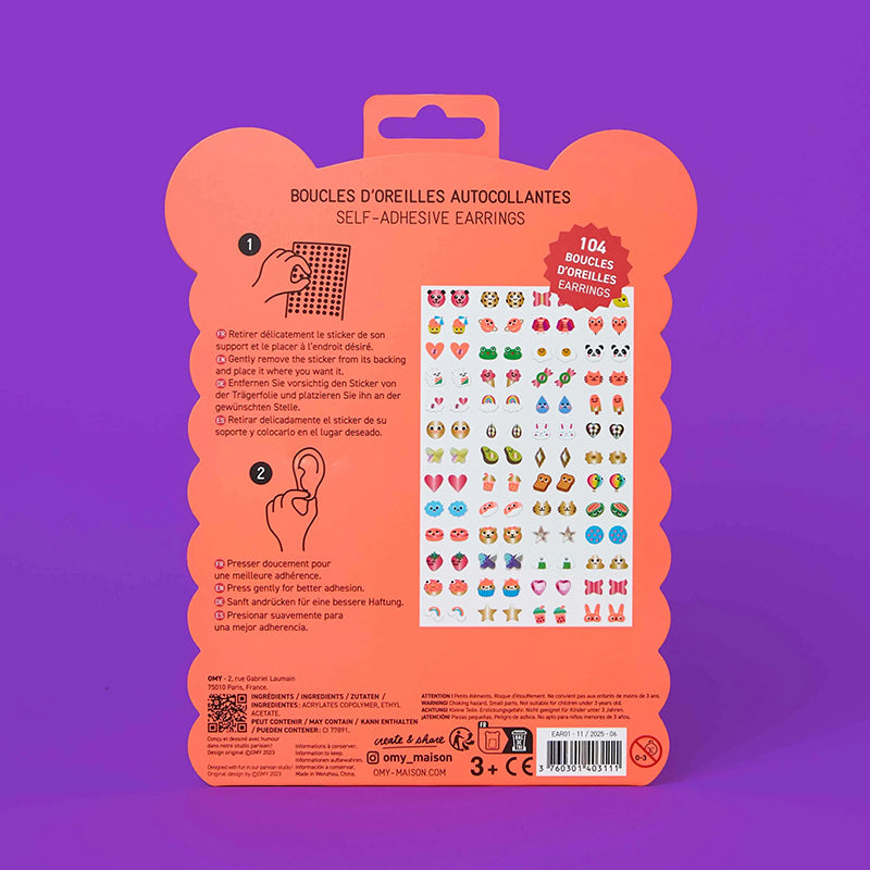 OMY øredobbklistremerker, Kawaii – 104 stk.