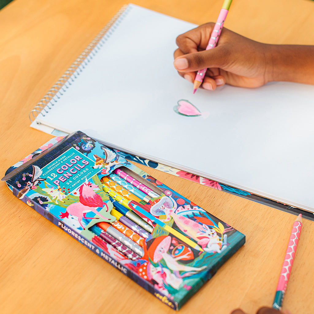 eeBoo 12 dobbelte fargeblyanter, Neon Metallic - Magiske skabninger