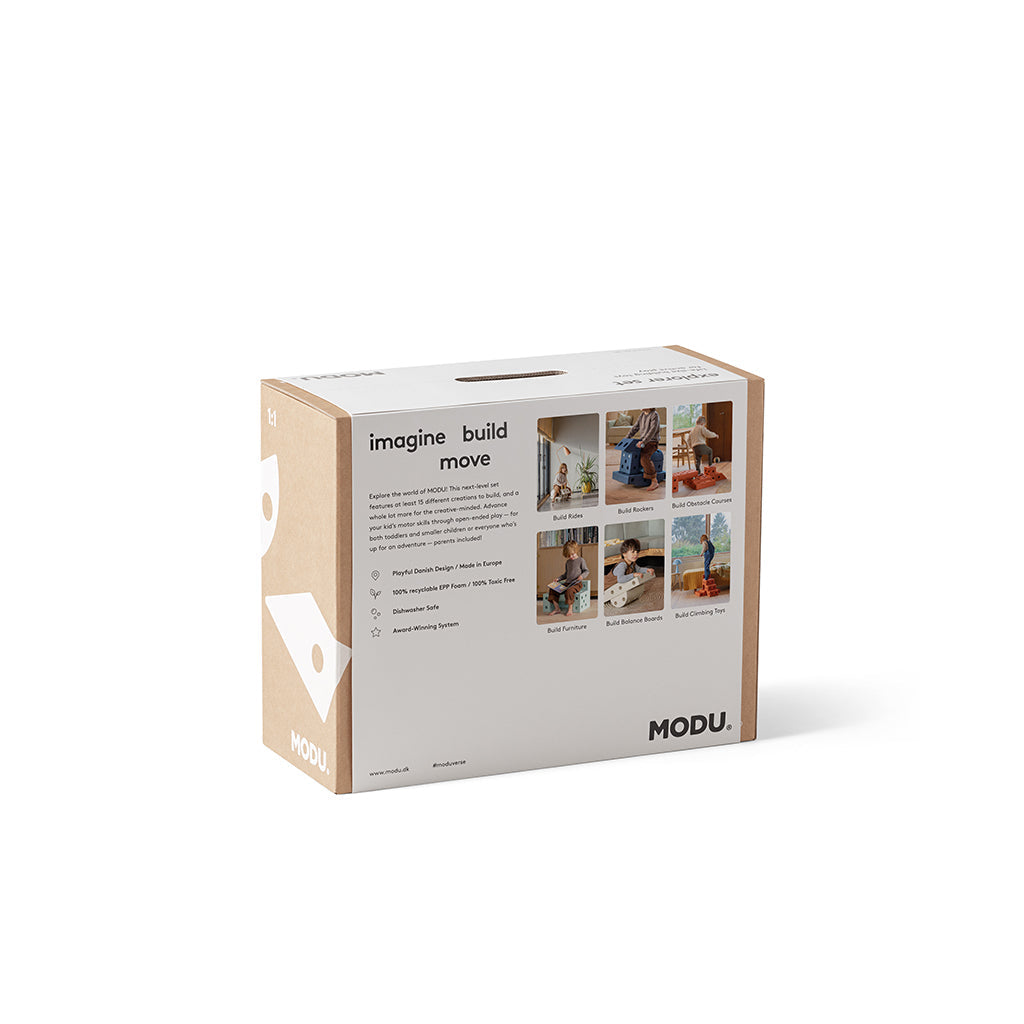 Modu byggeleketøy i skum, Explorer sett, 19 deler - Sand Grey / Honey Yellow