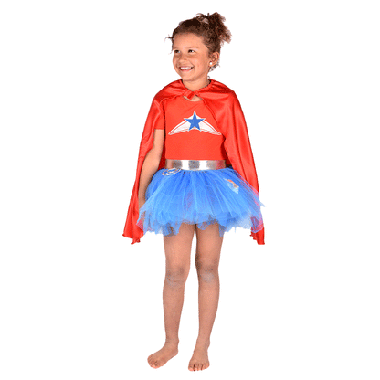 Den Goda Fen kostyme, Super Wondergirl med kappe – str. 4-6 år