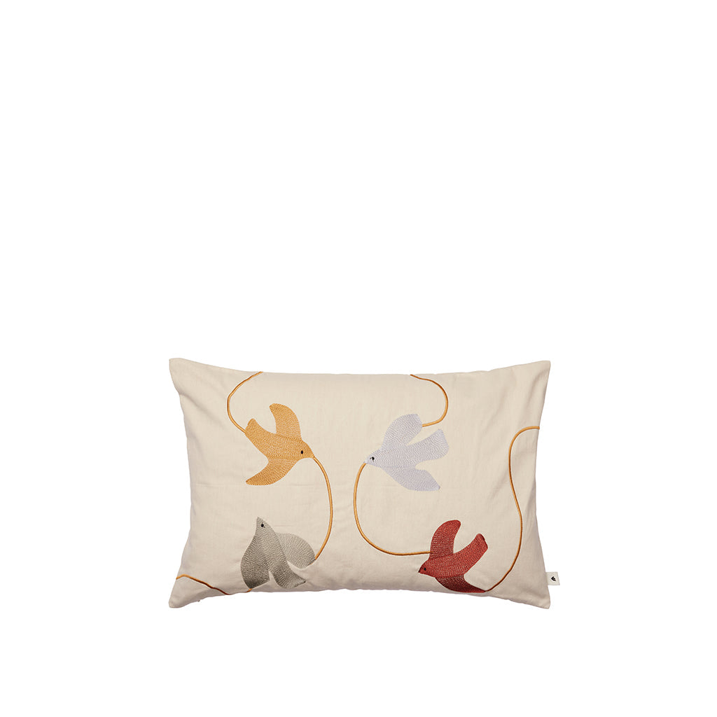 ferm Living pute, brodert, Swif fugl, 60 x 40 cm - Rektangulær