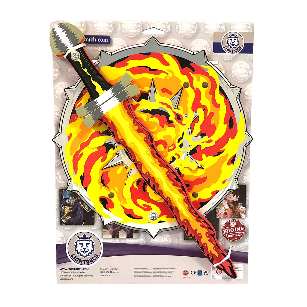 Liontouch Riddersett med flammedekorert skjold og sverd