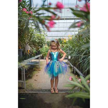 Great Pretenders utkledning, Påfugl kjole og hårbøyle - str. 4-6 år