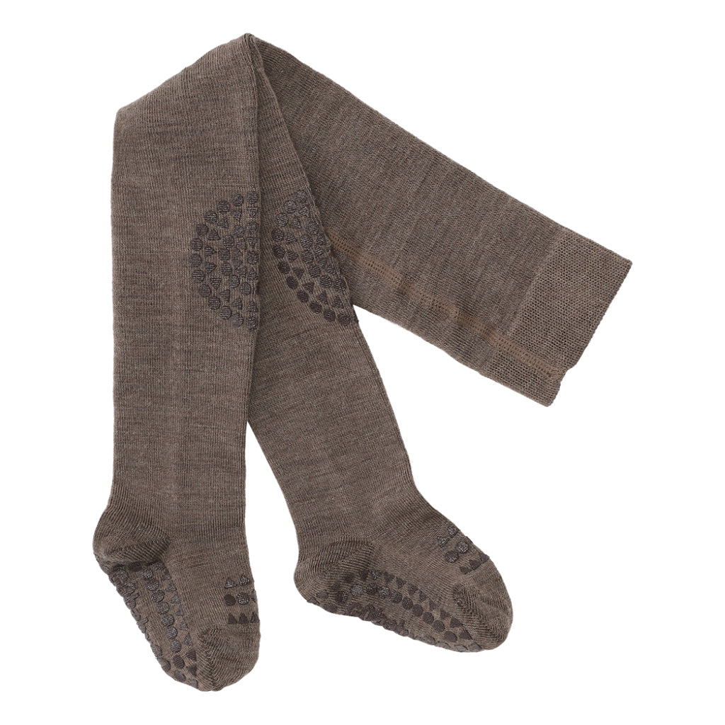 GoBabyGo kravlestrømpebuks m. gummidutter, brown melange - uld