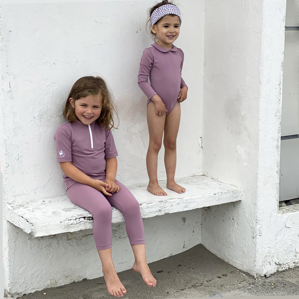 Petit Crabe UV badebluse m. glidelås og korte ermer, Max, Heather - 1-10 år