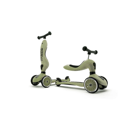 Scoot &amp; Ride Highway Kick 1 scooter olivengrøn, 2-i-1 løbehjul og løbecykel