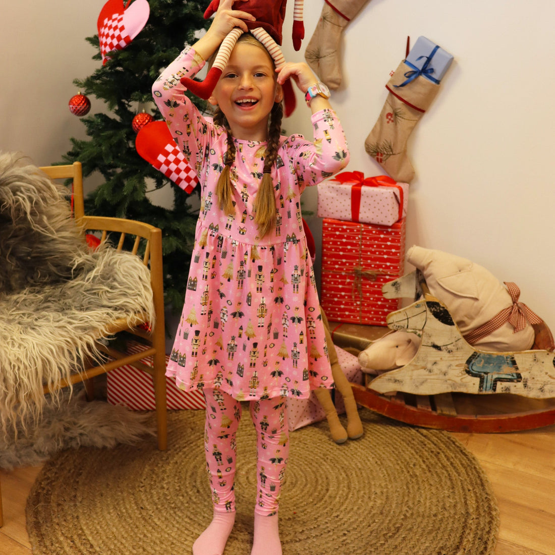 Liberté, Alma Ls Babydoll Dress (Kids) - Nutcracker Bubblegum