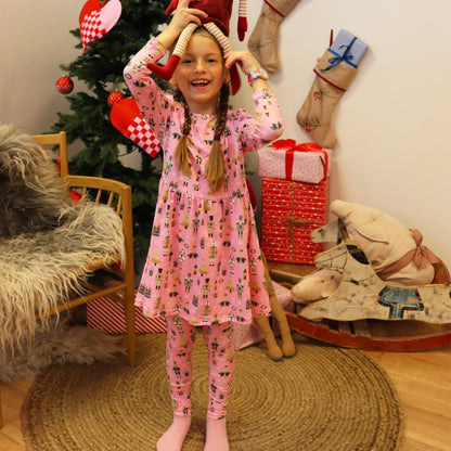Liberté, Alma Ls Babydoll Dress (Kids) - Nutcracker Bubblegum
