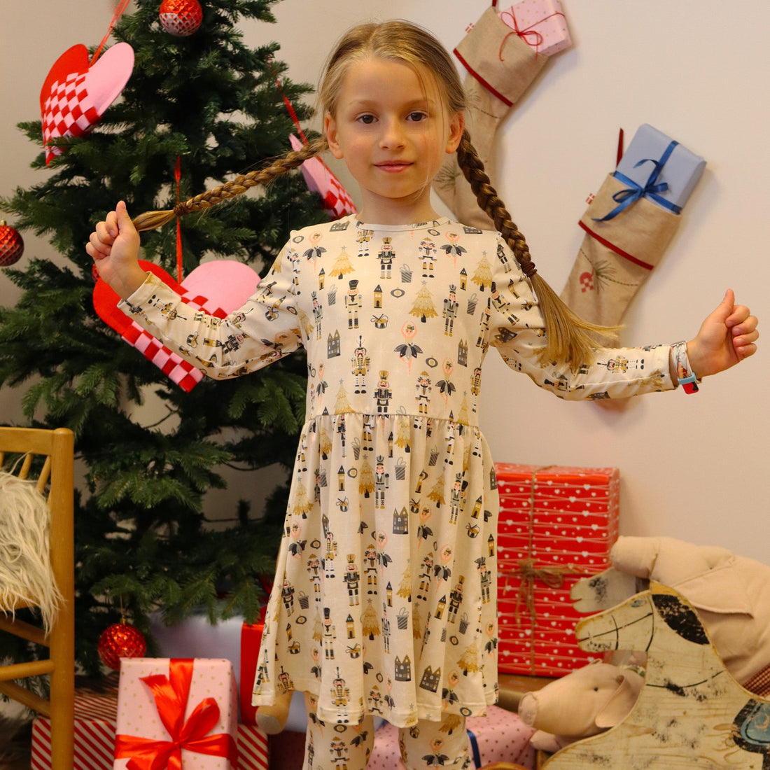 Liberté Ami, Alma Ls Babydoll Dress (Kids) - Nutcracker Creme