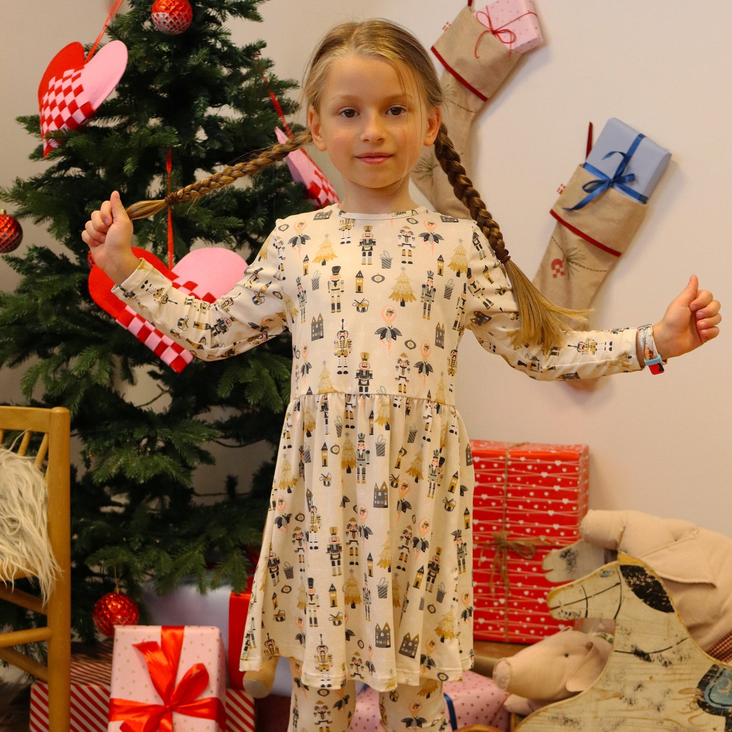 Liberté Ami, Alma Ls Babydoll Dress (Kids) - Nutcracker Creme