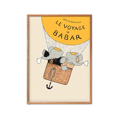Le Voyage de Babar plakat, Jean de Brunhoff, illustration, elefanter, luftballon