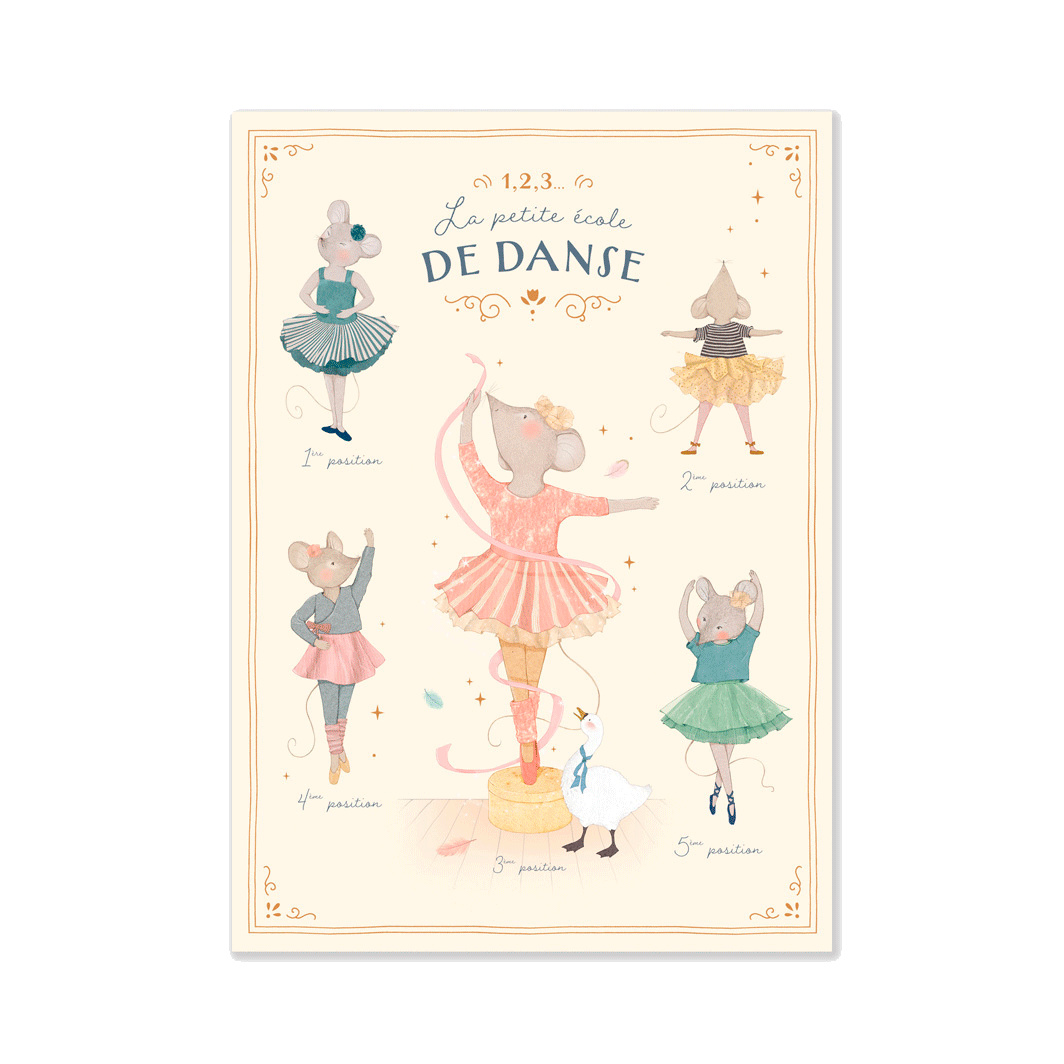 Moulin Roty plakat med dansemus 50x70 cm, La Petite Ecole de Danse