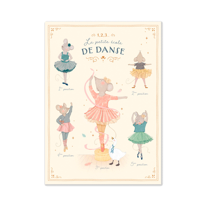 Moulin Roty plakat med dansemus 50x70 cm, La Petite Ecole de Danse