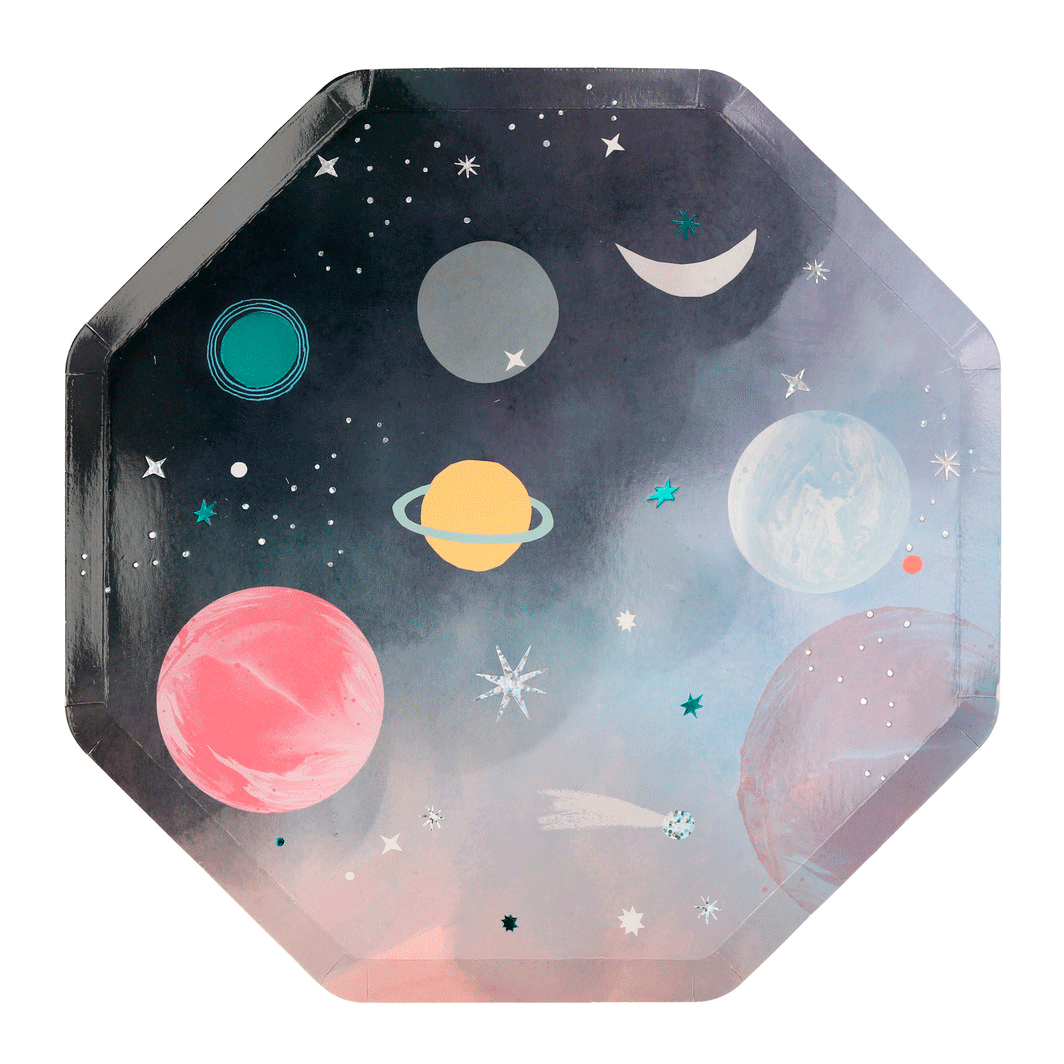 Meri Meri papptallerkener str. L, Space - 8 stk.