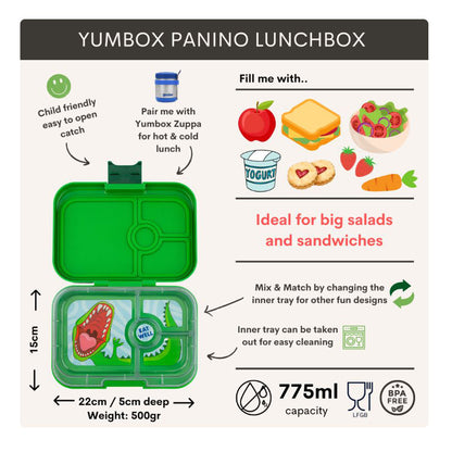 Yumbox matboks med 4 rom, Panino, Dino - Jurassic Green