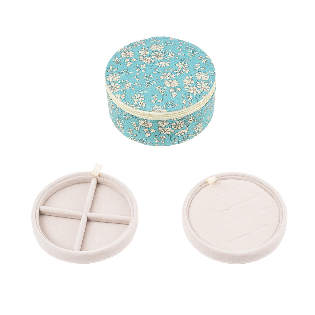 Bon Dep smykkeskrin med Liberty print, rund - Capel soft teal