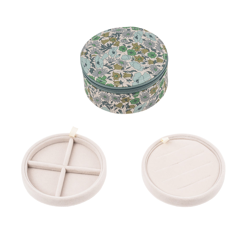 Bon Dep smykkeskrin med Liberty-print, rund - Poppy og Daisy Teal
