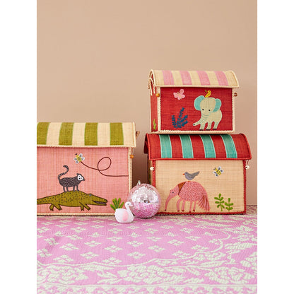 Rice kurvhus til oppbevaring, Ekstra small, lyserosa - Sommerfugltema
